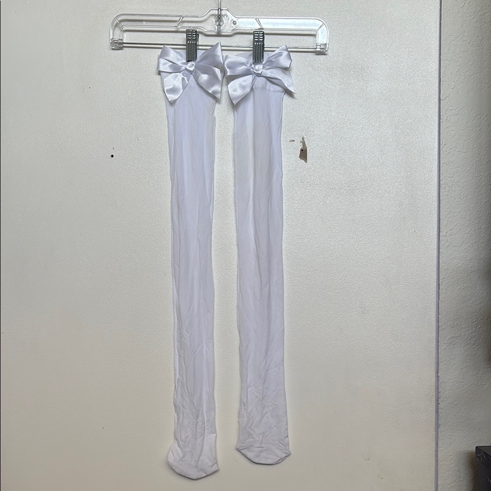 White Satin Bow Tights